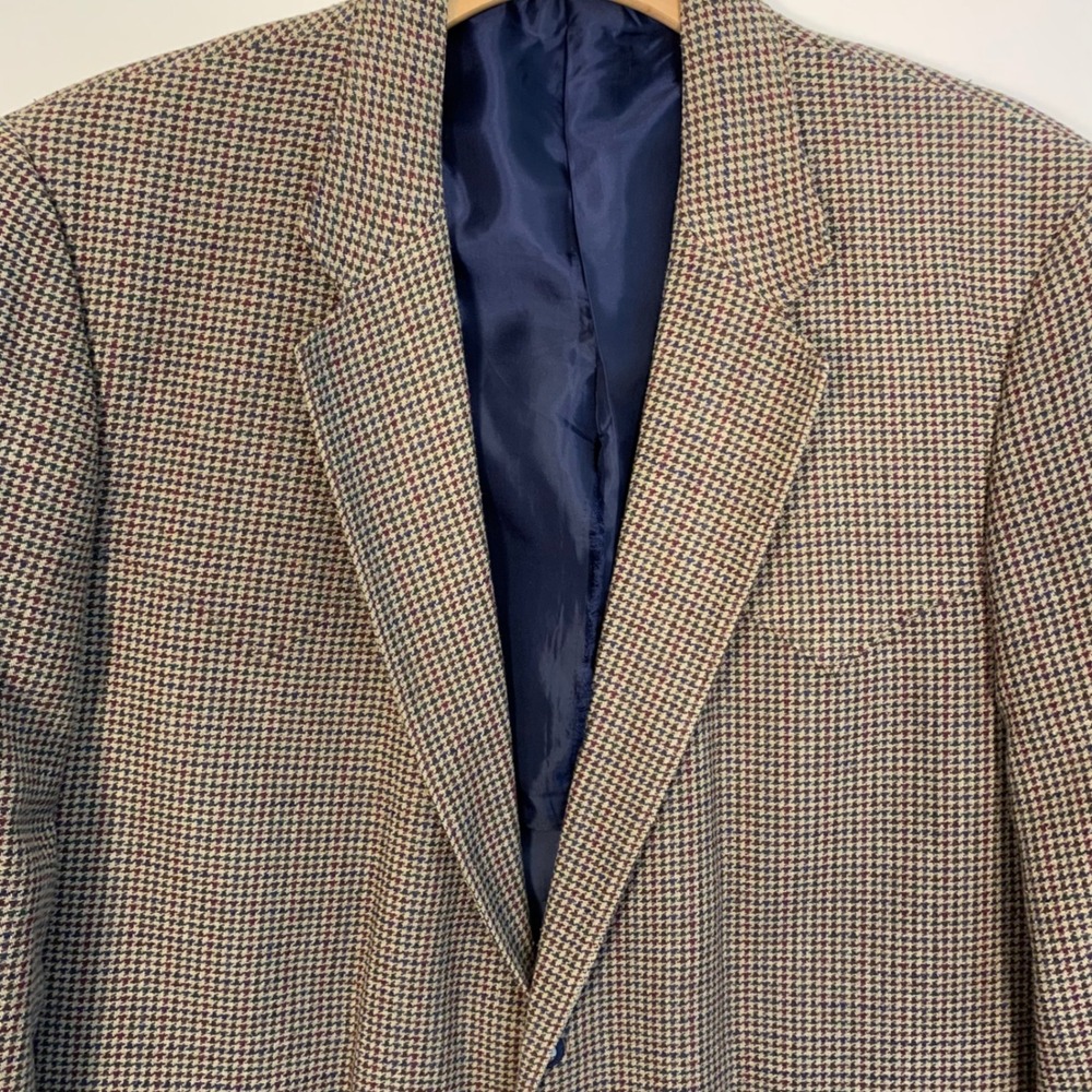 Vintage Circle S Mens 48L Houndstooth 100% Silk Western‎ Blazer Sport Coat